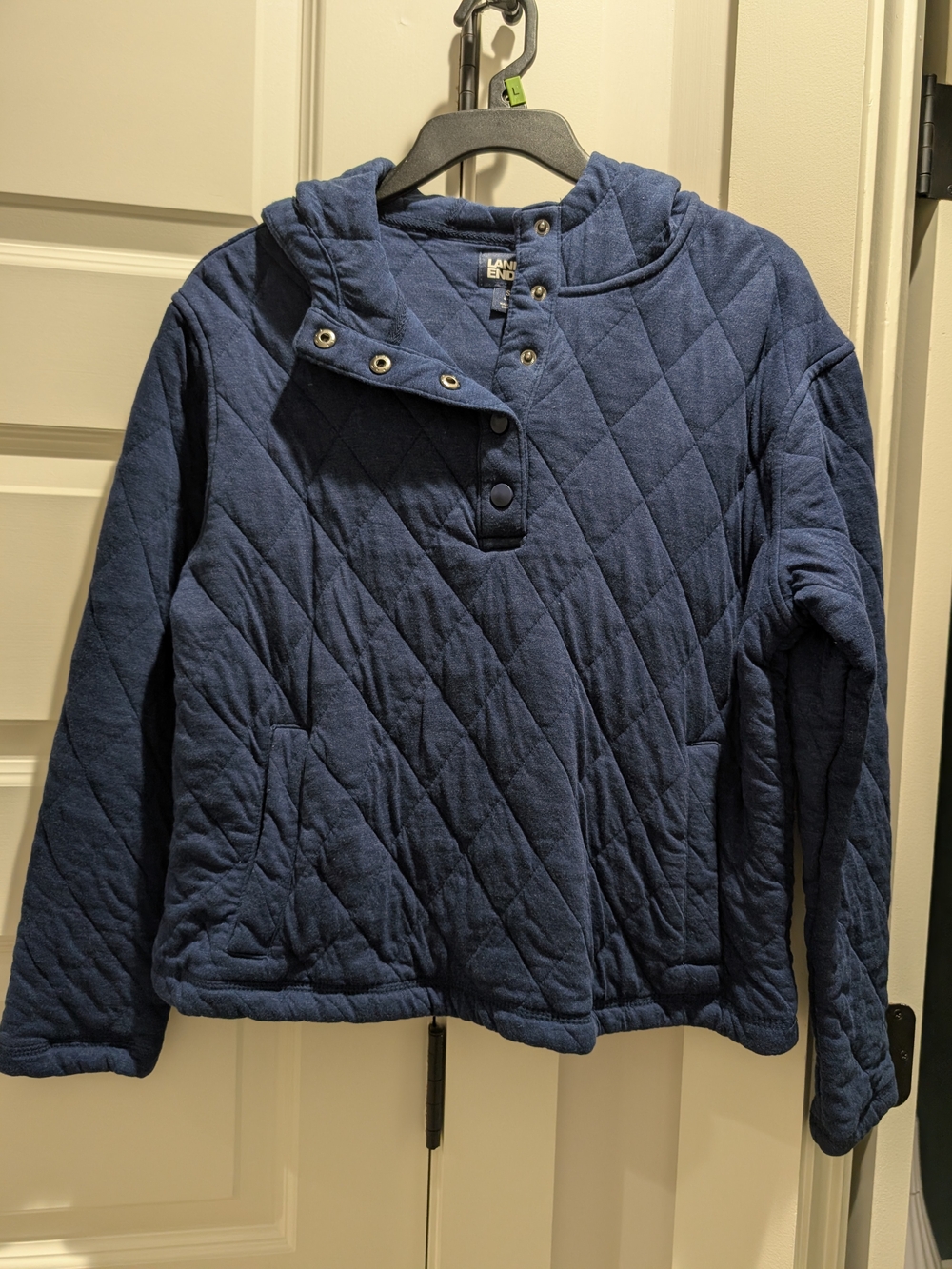Lands' End Women'Small Quilted Pullover Hoodie Jacket Blue Small